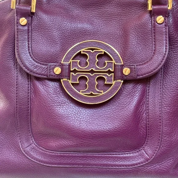 Tory Burch Purple and Gold Shoulder Bag with Logo Medallion - Picture 2 of 14